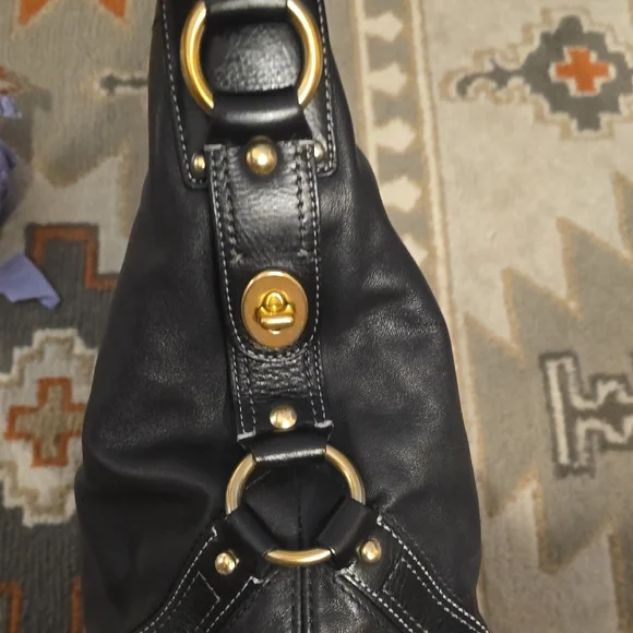 Coach Dark Leather Shoulder Bag with Gold Accents - Picture 3 of 4